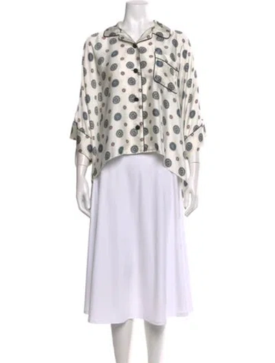 Pre-owned Sacai Printed Three-quarter Sleeve Blouse In White