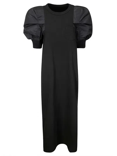 Sacai Cotton Jersey Midi Dress In Black