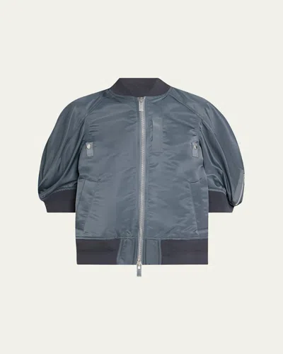 Sacai Puff Sleeve Bomber Jacket In Blue Gray