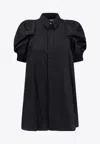 Sacai Cotton Shirt With Nylon Balloon Sleeves In Black