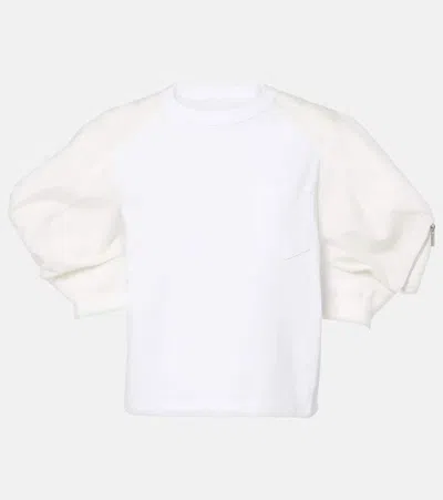 Sacai Puff-sleeve Cotton-blend T-shirt In White