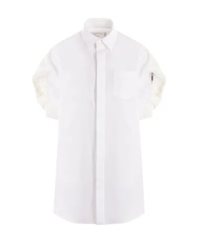 Sacai Puff-sleeve Poplin Minidress In White