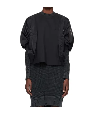 Sacai Puff-sleeve Short-sleeve T-shirt In Black