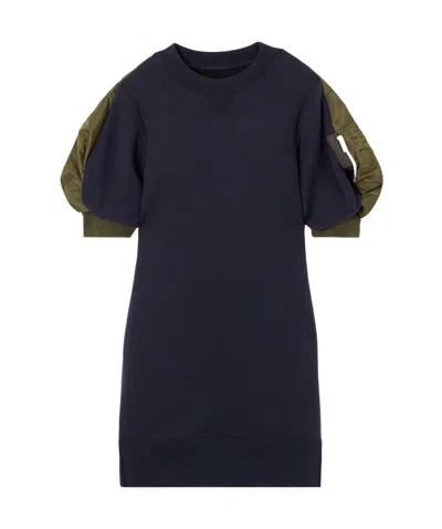 Sacai Puff-sleeved Jersey Minidress In Black
