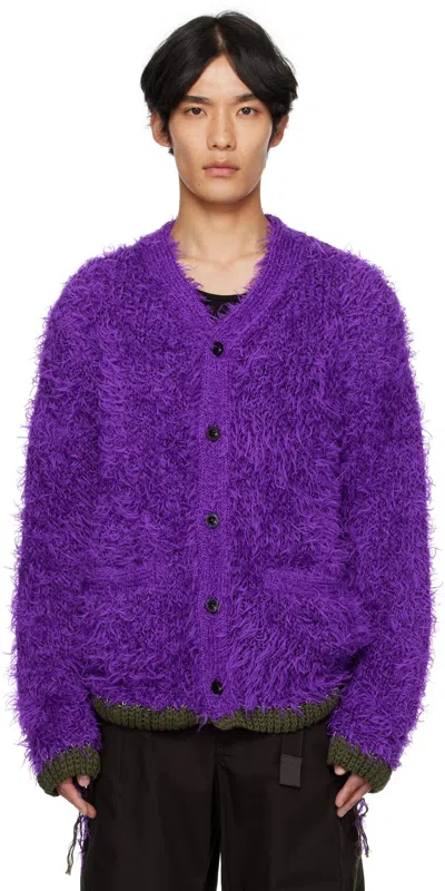 Sacai Purple Furry Knit Cardigan