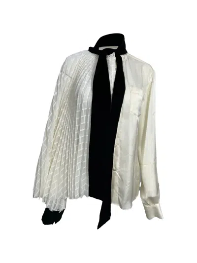 Pre-owned Sacai Pussy-bow Pleated Blouse In White