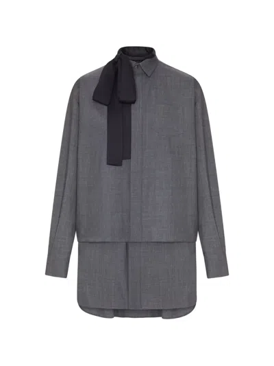 Sacai Pussy-bow Layered Dress In Gray