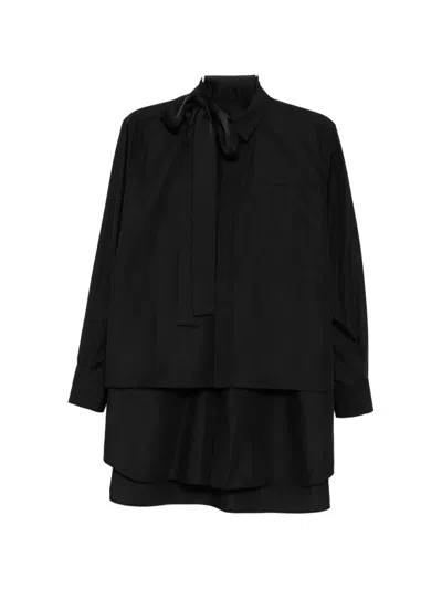 Sacai Pussy-bow Layered Shirt In Black