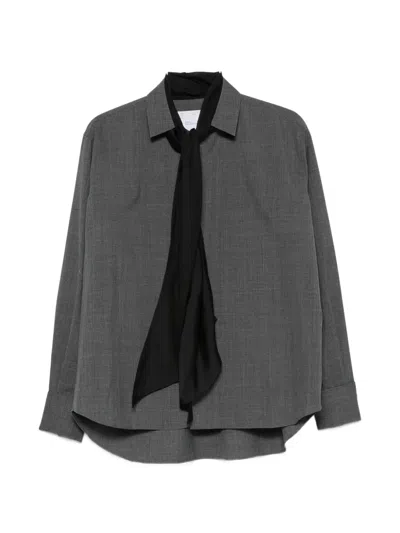 Sacai Pussy-bow Layered-detail Shirt In Grey