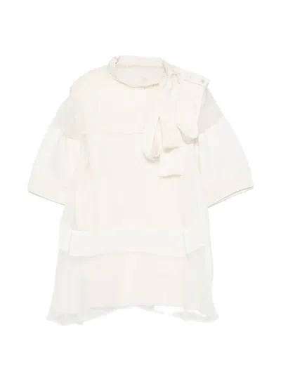 Sacai Pussy-bow Panelled Top In White