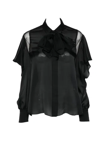 Sacai Pussy-bow Ruffled Shirt In Black