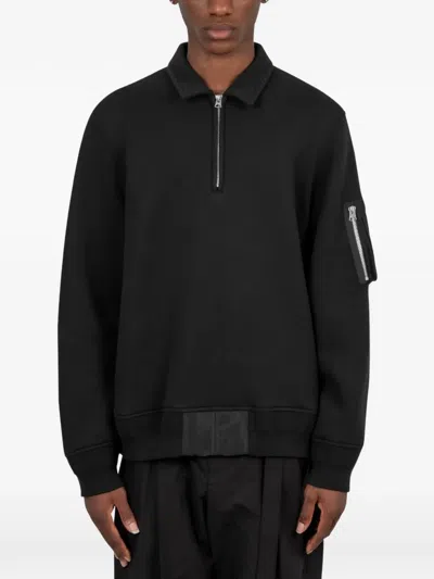 Sacai Quarter-zip Utility Polo Shirt In Black
