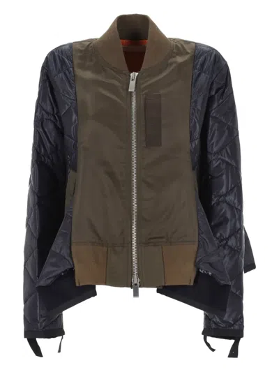 Sacai Quilted Bomber Jacket In Blue
