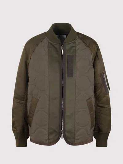 Sacai Quilted Bomber Jacket In Green