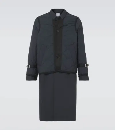 Sacai Quilted Coat In Black