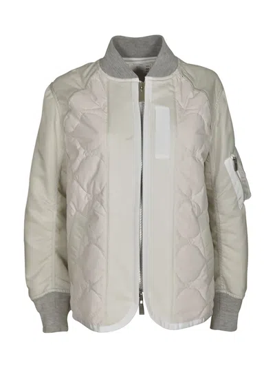 Sacai Quilted Zip Jacket In Ecru
