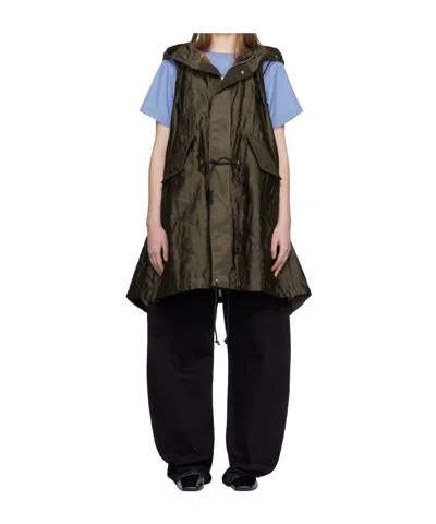 Sacai Quilted Hooded Vest In Brown