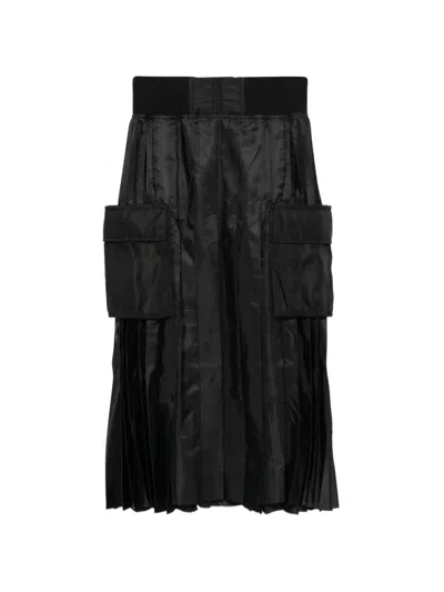 Sacai Quilted Pleated Midi Skirt In Black
