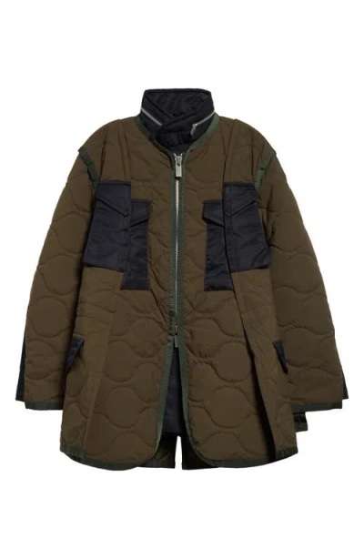 Sacai Quilted Rip Stop Jacket In Khaki X Dnavy