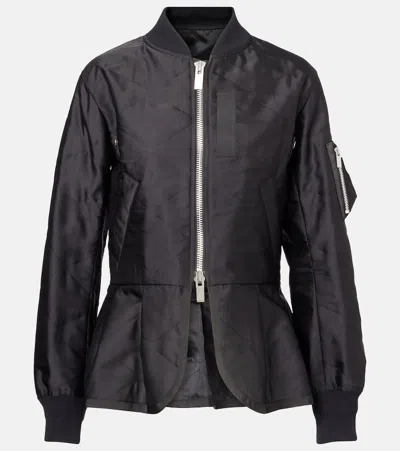 Sacai Quilted Satin Blouson In Black