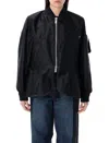 Sacai Chino Bomber Jacket Nylon Ribbed Hem In Black