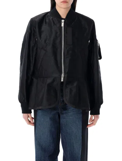 Sacai Quilted Satin Blouson In Black
