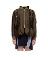 Sacai Khaki Quilted Satin Bomber Jacket In Green