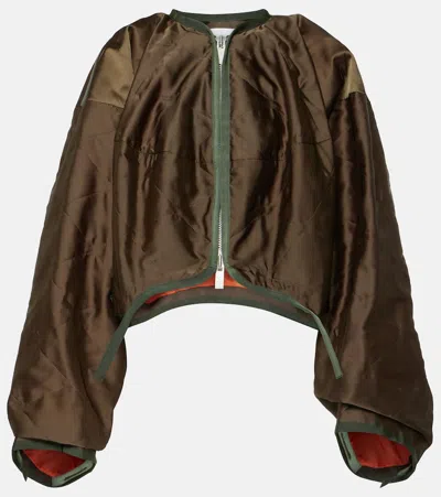 Sacai Quilted Satin Jacket In Brown