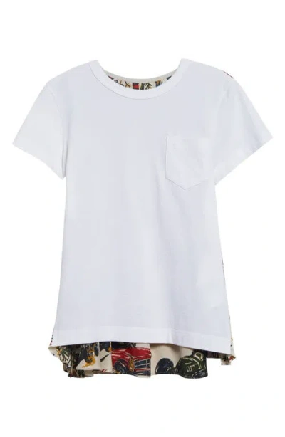 Sacai White Car Race & Tropical Print T-shirt In Ivory