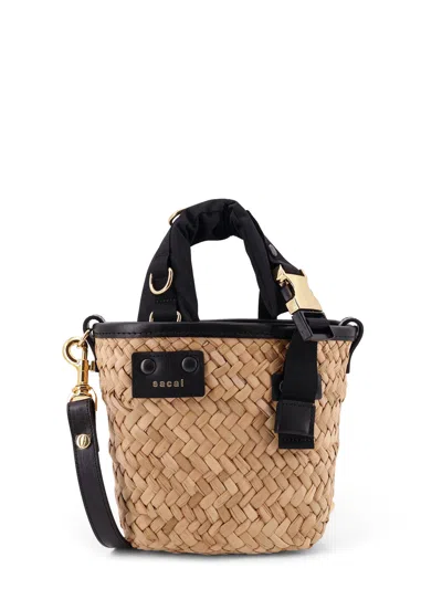Sacai Raffia And Leather Crossbody Bag In Sand