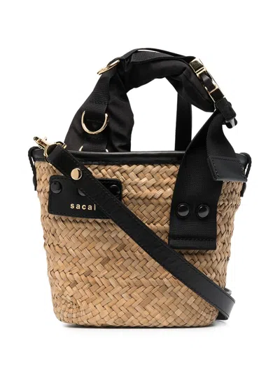 Sacai Rafia Bucket Bag In Sand