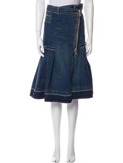 Pre-owned Sacai Raw-edge Trim Knee-length Skirt In Blue