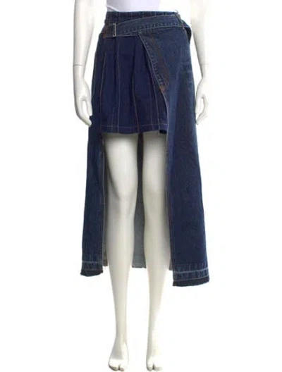 Pre-owned Sacai Raw-edge Trim Midi Length Skirt In Blue