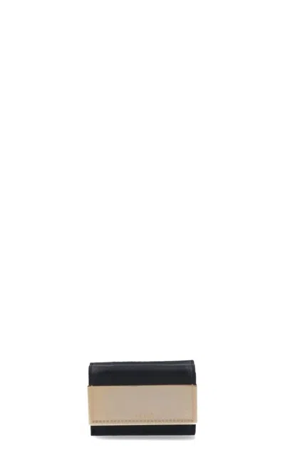 Sacai Rectangular Black Wallet With Gold-tone Accent In Beige