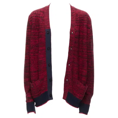 Pre-owned Sacai Red Black Speckled Cotton Blend Yarn Chunky Rib Cardigan Jp2 M