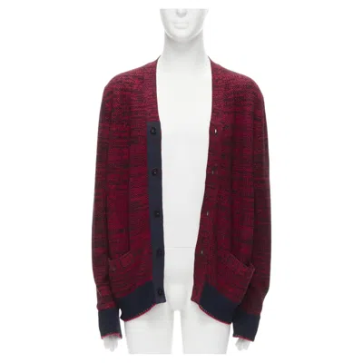 Pre-owned Sacai Red Black Speckled Cotton Blend Yarn Chunky Rib Cardigan Jp2 M
