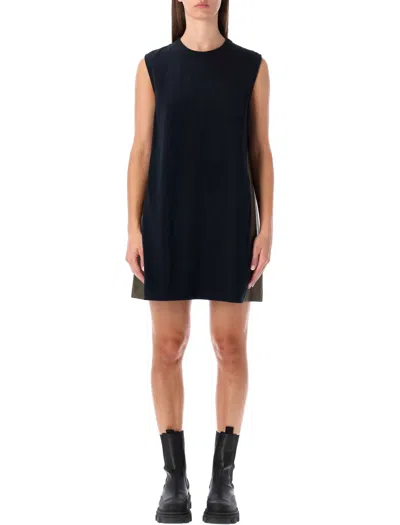 Sacai Refined Mini T-shirt Dress With Contrasting Back In Navy Khaki