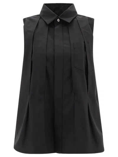 Sacai Relaxed Fit Black Wide Shirt For Women