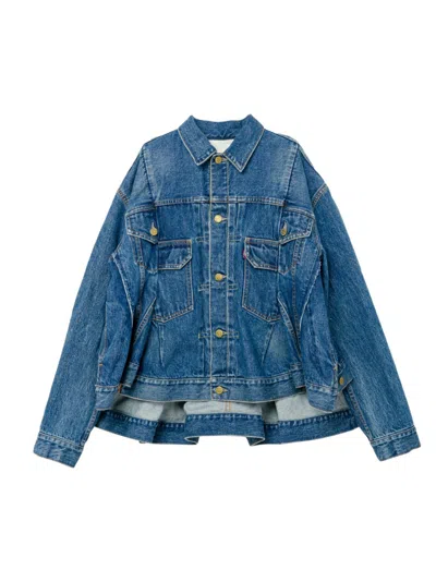 SACAI SACAI RELAXED FIT DENIM JACKET WITH UNIQUE SPLIT DETAIL