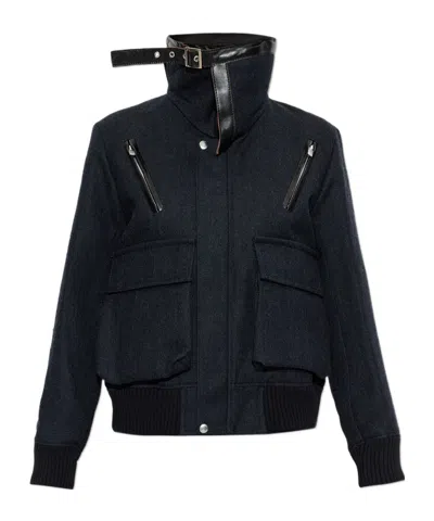 Sacai Reversible Herringbone Down Jacket In Blue