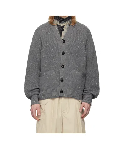Sacai Rib-knit Nep Polyester Cardigan. In 301 Gray