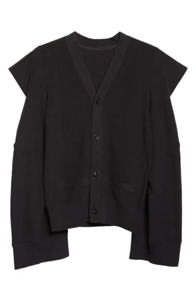 Sacai Rib V-neck Cardigan In Black