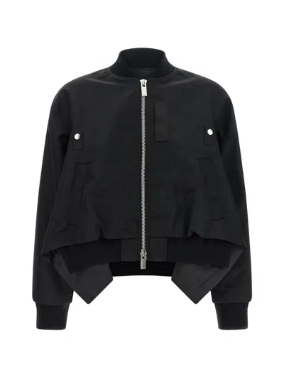 Sacai Ribbed Asymmetric-hem Jacket In Black