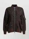 Sacai Ribbed Bomber Jacket With Side And Sleeve Pockets In Brown