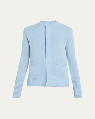 Sacai Ribbed-edge Wool Crewneck Cardigan In Blue