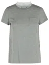Sacai Cotton T-shirt With Pleated Back And Chest Pocket In Gray