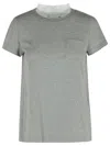 Sacai Cotton T-shirt With Pleated Back And Chest Pocket In Multi