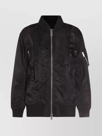 Sacai Ribbed High Collar Jacket With Side Pockets In Brown
