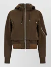 Sacai Ribbed Hooded Bomber Jacket In Brown
