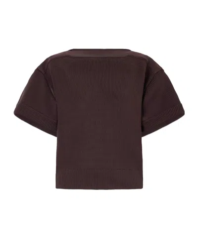 Sacai Ribbed-knit Top In Brown